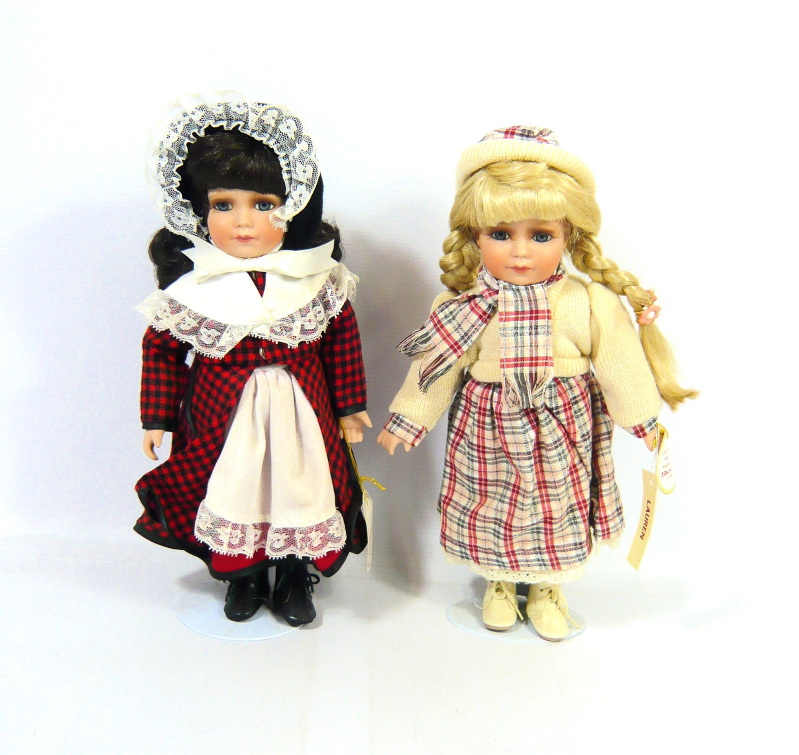 2 Vintage Alberon London Porcelain Dolls Gwen Lauren With Stands BuyCharity